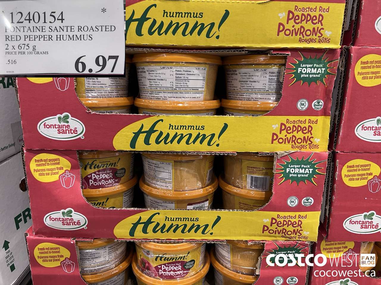 1240154 FONTAINE SANTE ROASTED RED PEPPER HUMMUS 2 X 675G $6.97