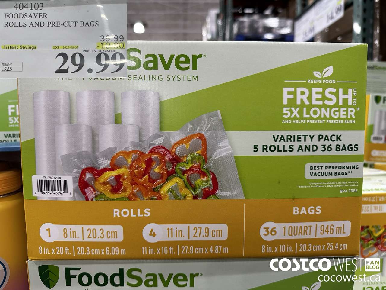 404103 FOODSAVER ROLLS AND PRE-CUT BAGS ($10.00 INSTANT SAVINGS EXPIRES ON 2025-08-03) $29.99