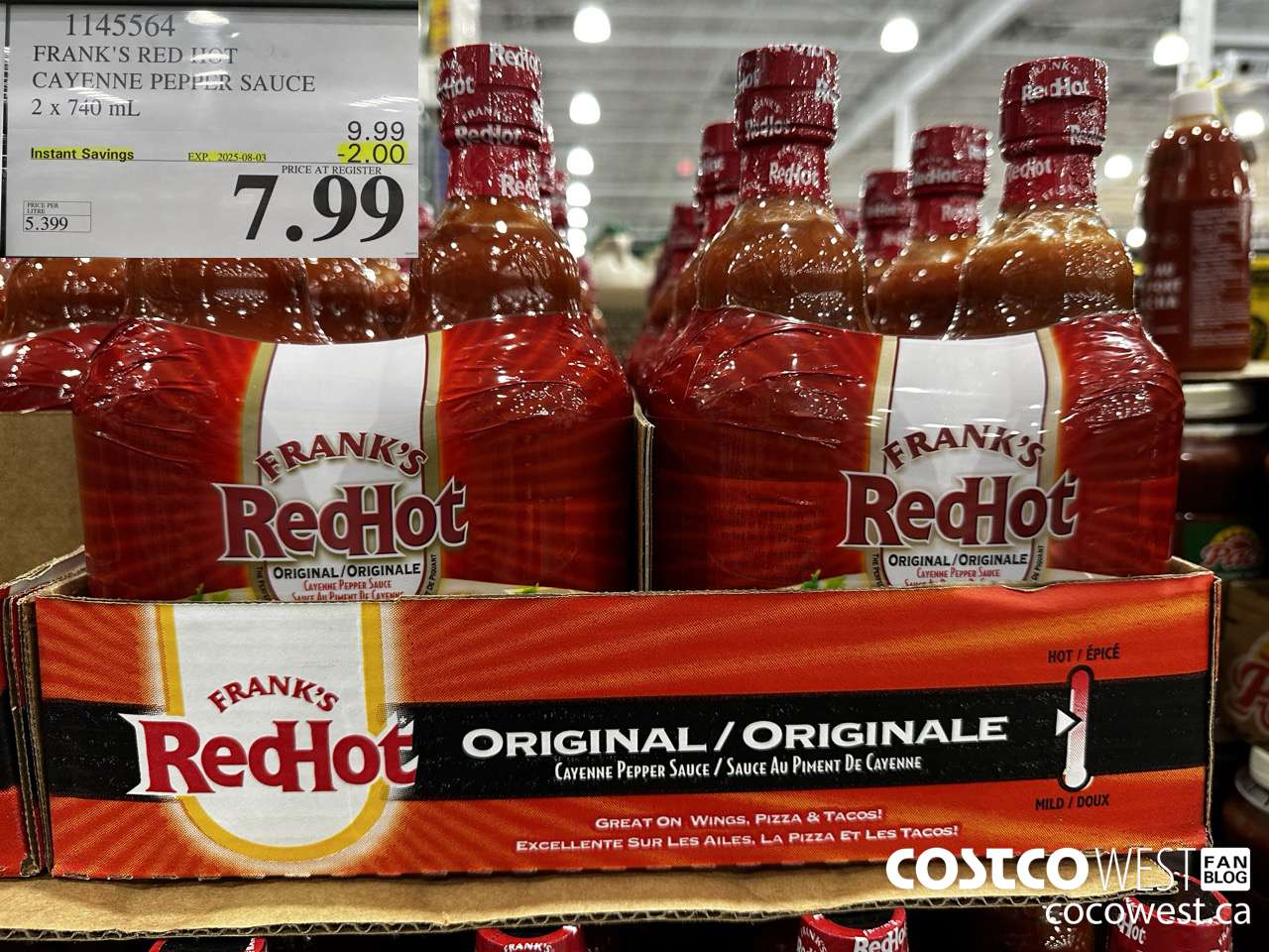 1145564 FRANKS RED HOT CAYENNE PEPPER SAUCE 2 x 740 mL ($2.00 INSTANT SAVINGS EXPIRES ON 2025-08-03) $7.99