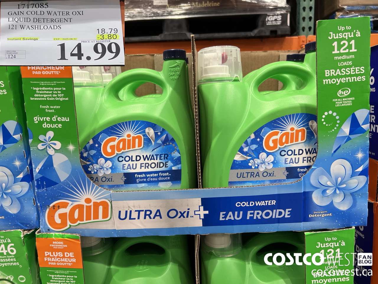 1717085 GAIN COLD WATER OXI LIQUID DETERGENT 121 WASHLOADS ($3.80 INSTANT SAVINGS EXPIRES ON 2025-08-31) $14.99