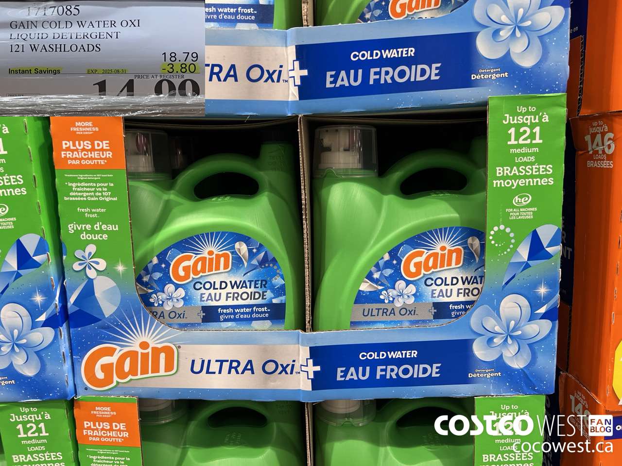 1717085 GAIN COLD WATER OXI LIQUID DETERGENT 121 WASHLOADS ($3.80 INSTANT SAVINGS EXPIRES ON 2025-08-31) $14.99