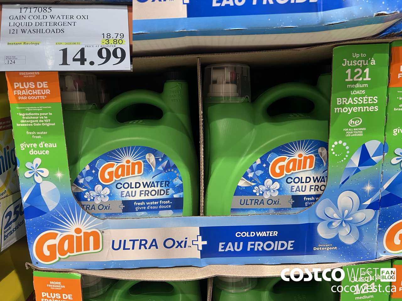 1717085 GAIN COLD WATER OXI LIQUID DETERGENT 121 WASHLOADS ($3.80 INSTANT SAVINGS EXPIRES ON 2025-08-31) $14.99