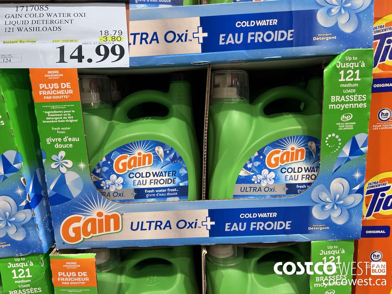 1717085 GAIN COLD WATER OXI LIQUID DETERGENT 121 WASHLOADS ($3.80 INSTANT SAVINGS EXPIRES ON 2025-08-31) $14.99