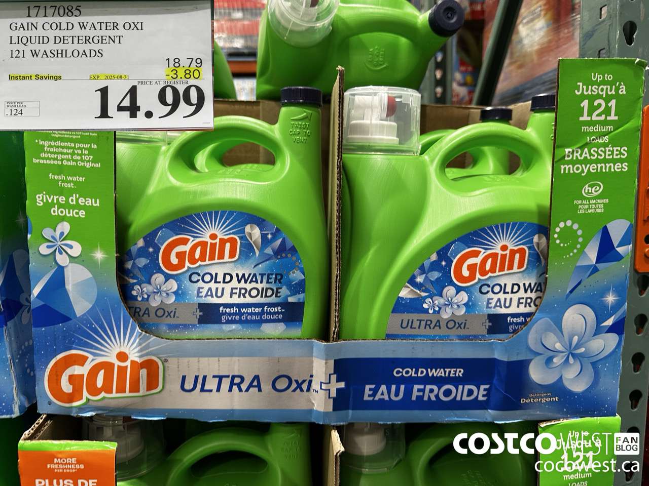 1717085 GAIN COLD WATER OXI LIQUID DETERGENT 121 WASHLOADS ($3.80 INSTANT SAVINGS EXPIRES ON 2025-08-31) $14.99