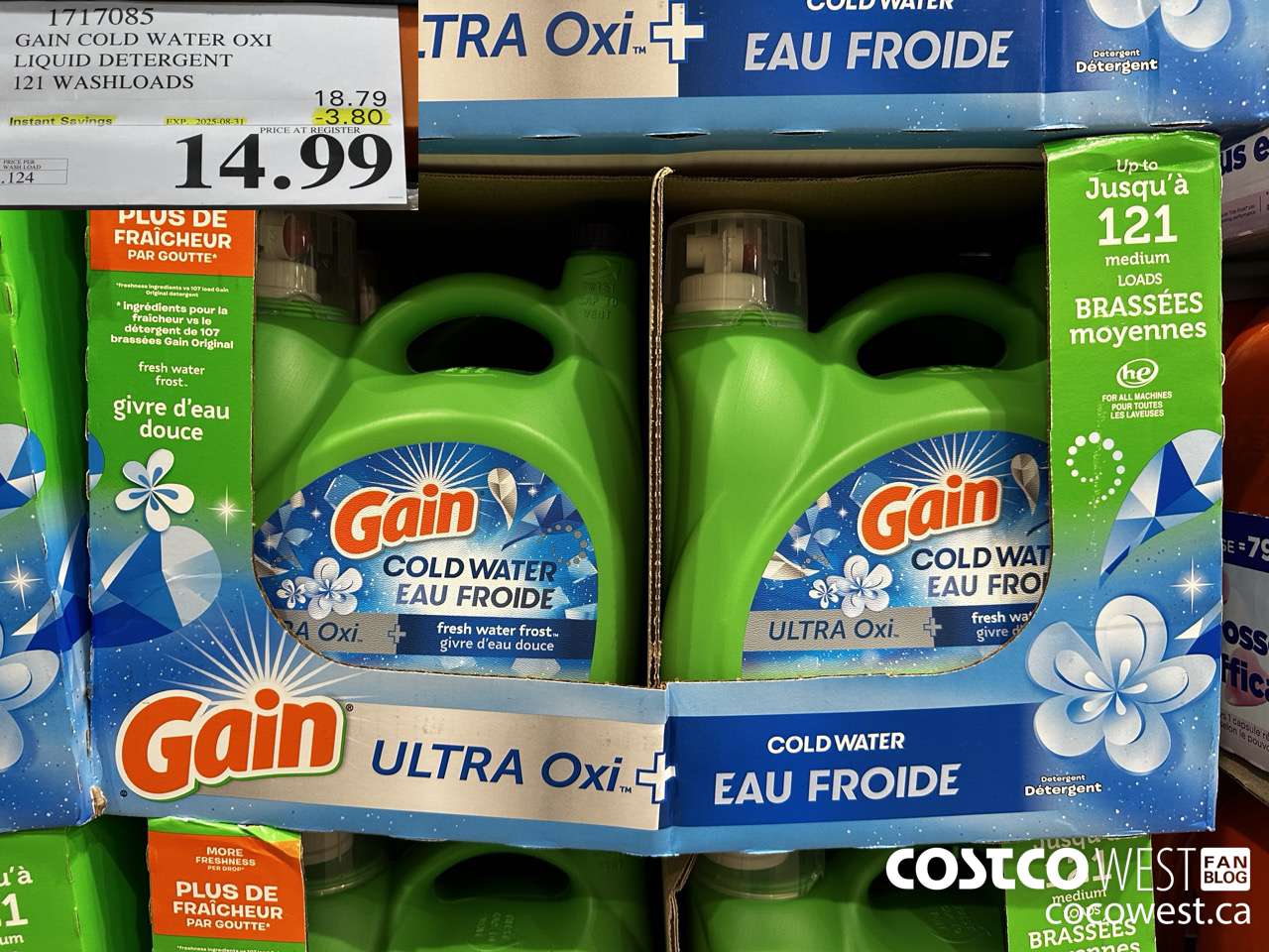 1717085 GAIN COLD WATER OXI LIQUID DETERGENT 121 WASHLOADS ($3.80 INSTANT SAVINGS EXPIRES ON 2025-08-31) $14.99