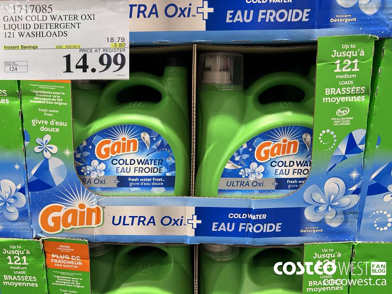 1717085 GAIN COLD WATER OXI LIQUID DETERGENT 121 WASHLOADS ($3.80 INSTANT SAVINGS EXPIRES ON 2025-08-31) $14.99