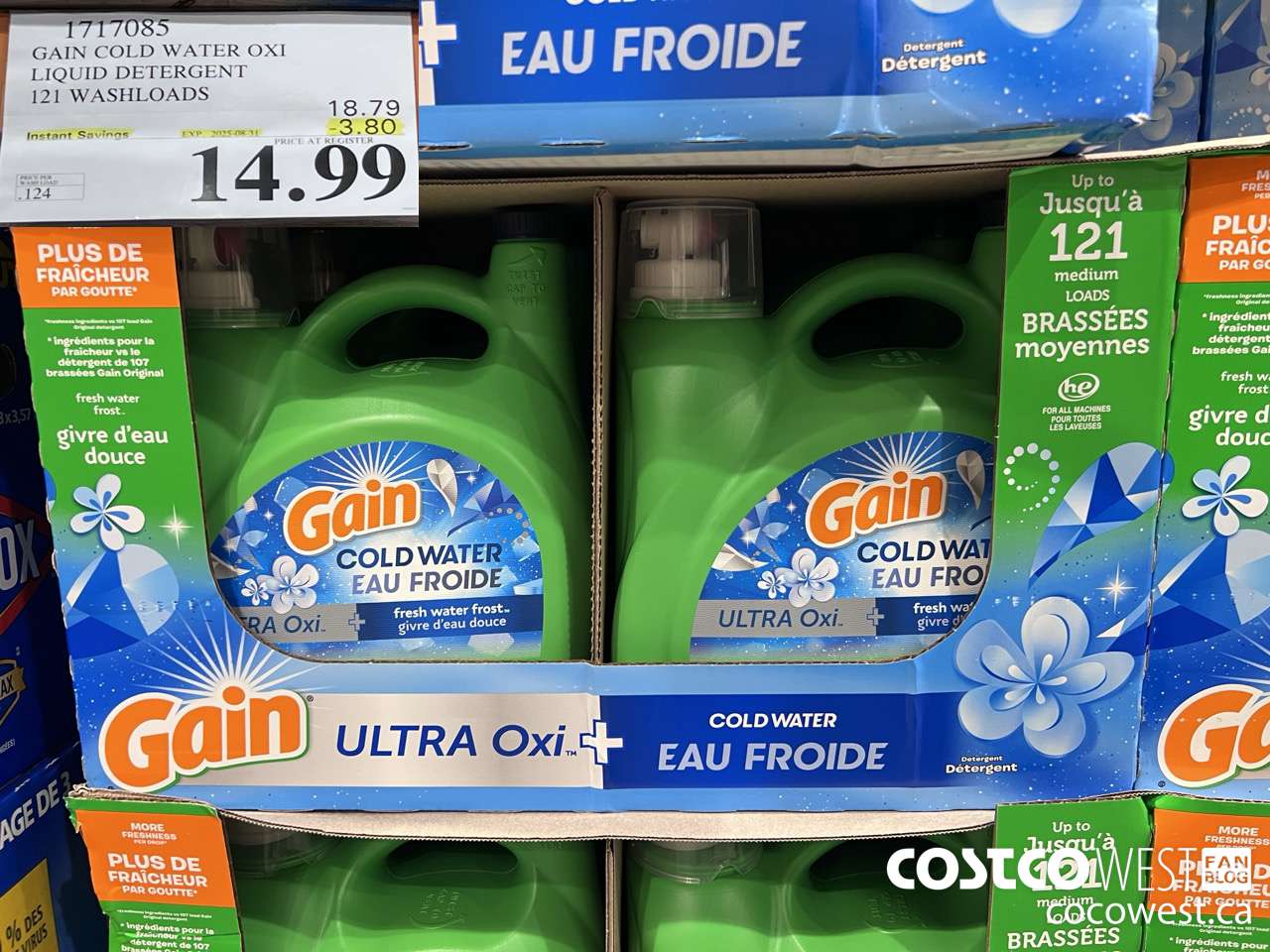 1717085 GAIN COLD WATER OXI LIQUID DETERGENT 121 WASHLOADS ($3.80 INSTANT SAVINGS EXPIRES ON 2025-08-31) $14.99