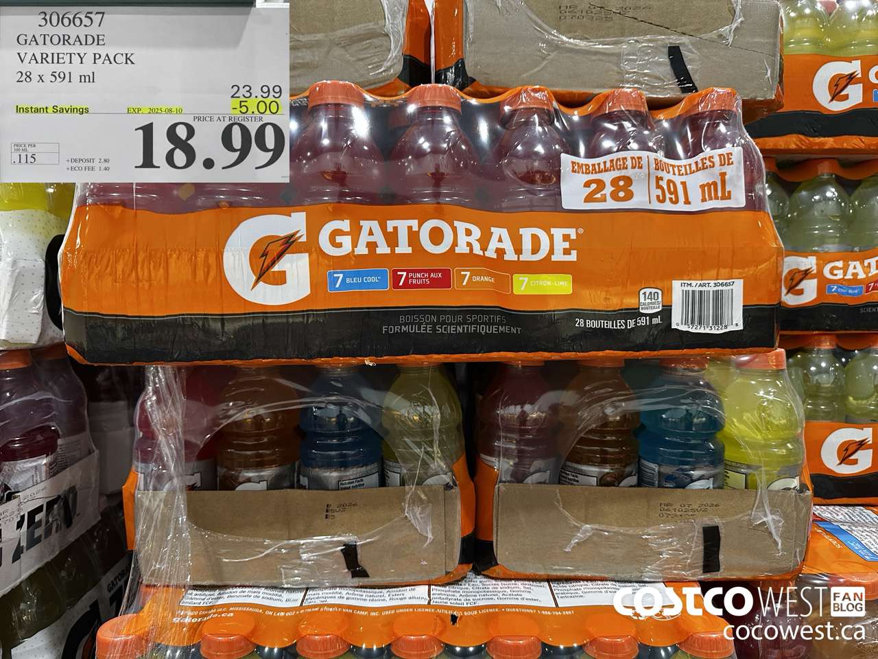 306657 GATORADE VARIETY PACK 28 x 591 ml ($5.00 INSTANT SAVINGS EXPIRES ON 2025-08-10) $18.99