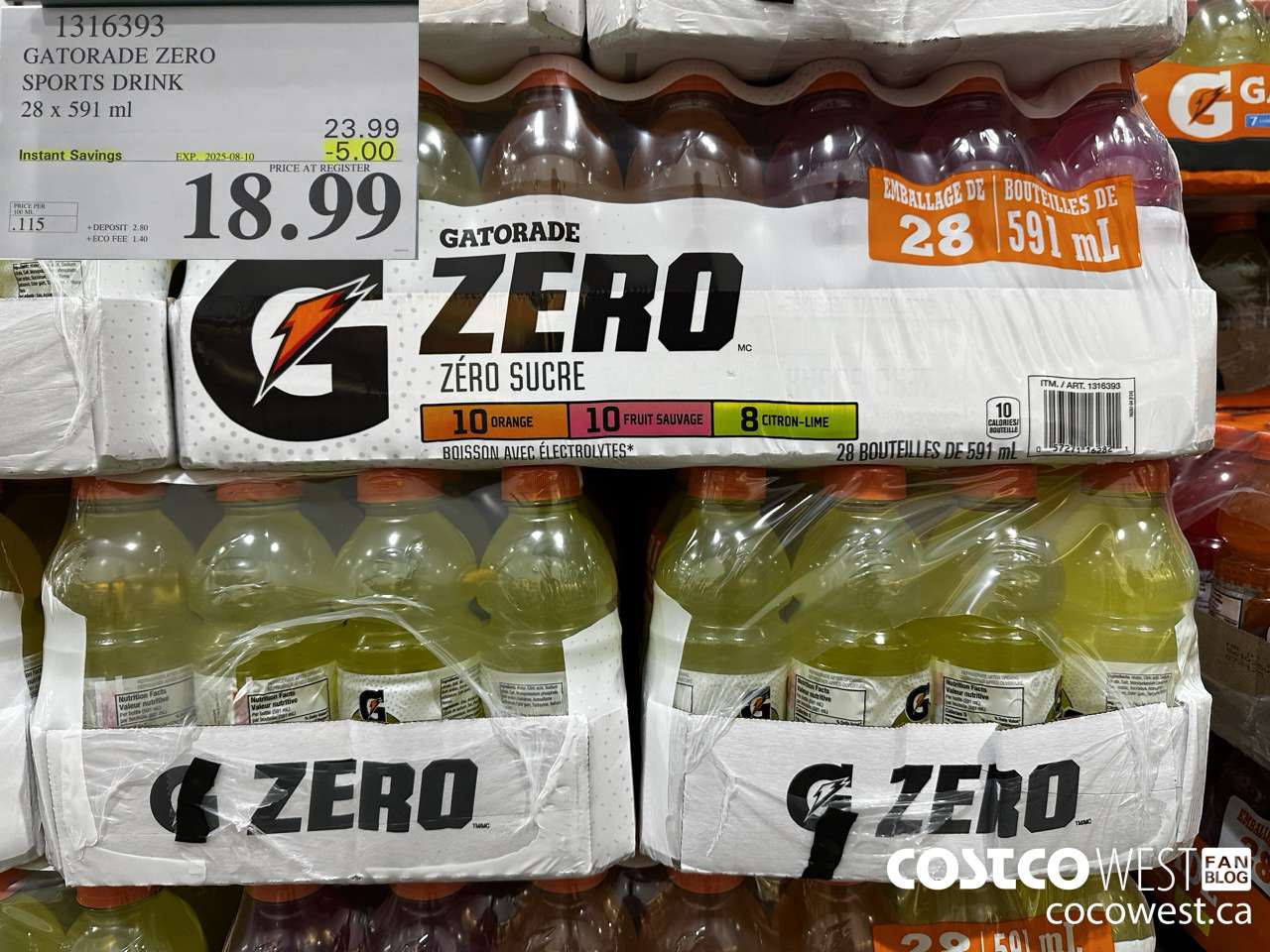 1316393 GATORADE ZERO SPORTS DRINK 28 x 591 ml ($5.00 INSTANT SAVINGS EXPIRES ON 2025-08-10) $18.99