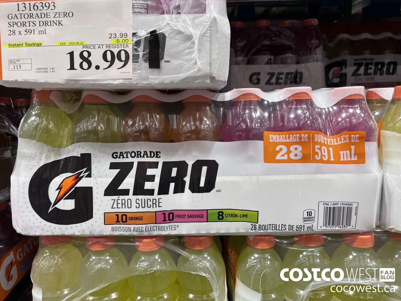 1316393 GATORADE ZERO SPORTS DRINK 28 x 591 ml ($5.00 INSTANT SAVINGS EXPIRES ON 2025-08-10) $18.99