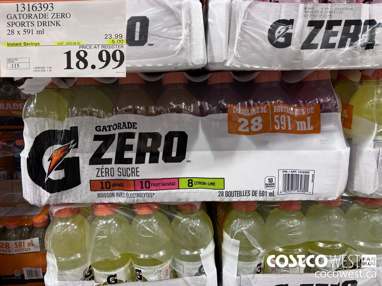1316393 GATORADE ZERO SPORTS DRINK 28 x 591 ml ($5.00 INSTANT SAVINGS EXPIRES ON 2025-08-10) $18.99