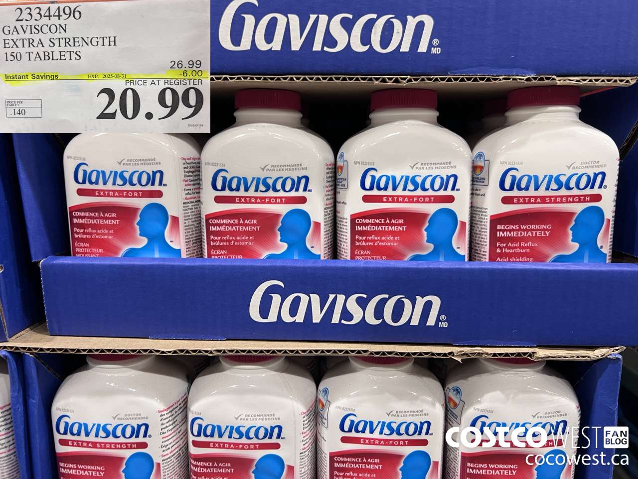 2334496 GAVISCON EXTRA STRENGTH 150 TABLETS ($6.00 INSTANT SAVINGS EXPIRES ON 2025-08-31) $20.99