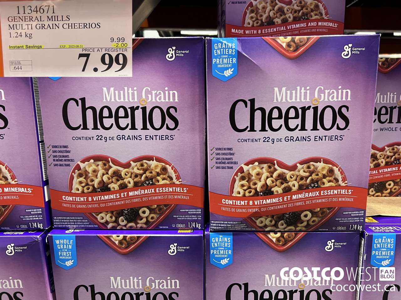 1134671 GENERAL MILLS MULTIGRAIN CHEERIOS 1.24 kg ($2.00 INSTANT SAVINGS EXPIRES ON 2025-08-31) $7.99