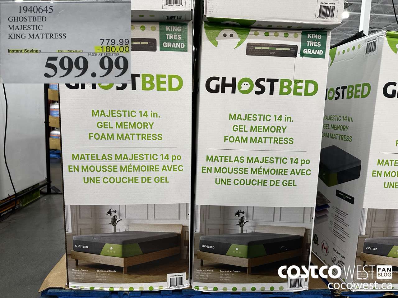 1940645 GHOSTBED 14IN MEMORY FOAM KING MATTRESS ($180.00 INSTANT SAVINGS EXPIRES ON 2025-08-03) $599.99