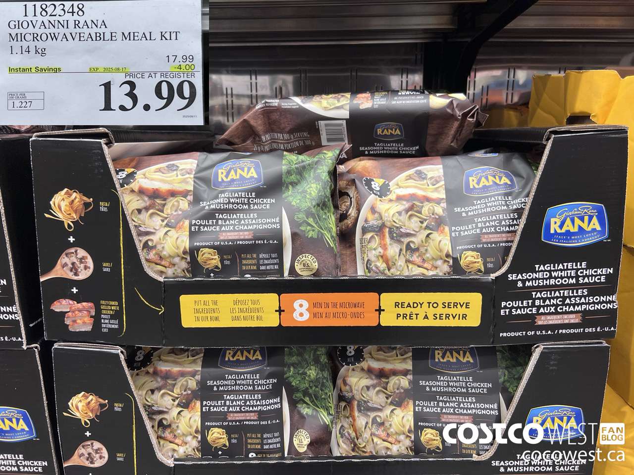 1182348 GIOVANNI RANA MICROWAVEABLE MEAL KIT 1.14 kg ($4.00 INSTANT SAVINGS EXPIRES ON 2025-08-17) $13.99