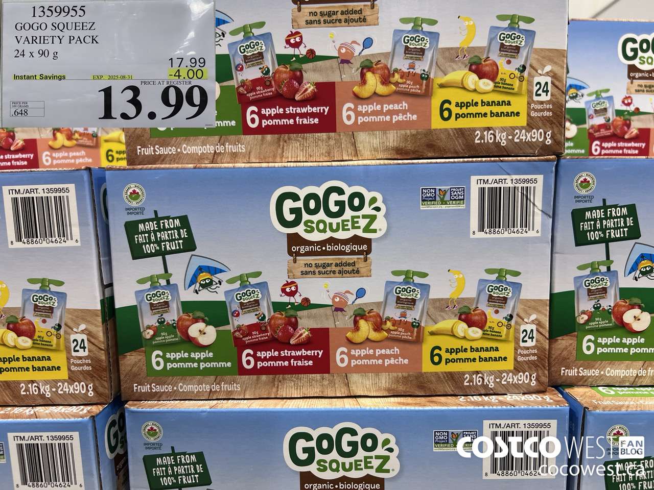 1359955 GOGO SQUEEZ ORGANIC VARIETY PACK 24 x 90g ($4.00 INSTANT SAVINGS EXPIRES ON 2025-08-31) $13.99