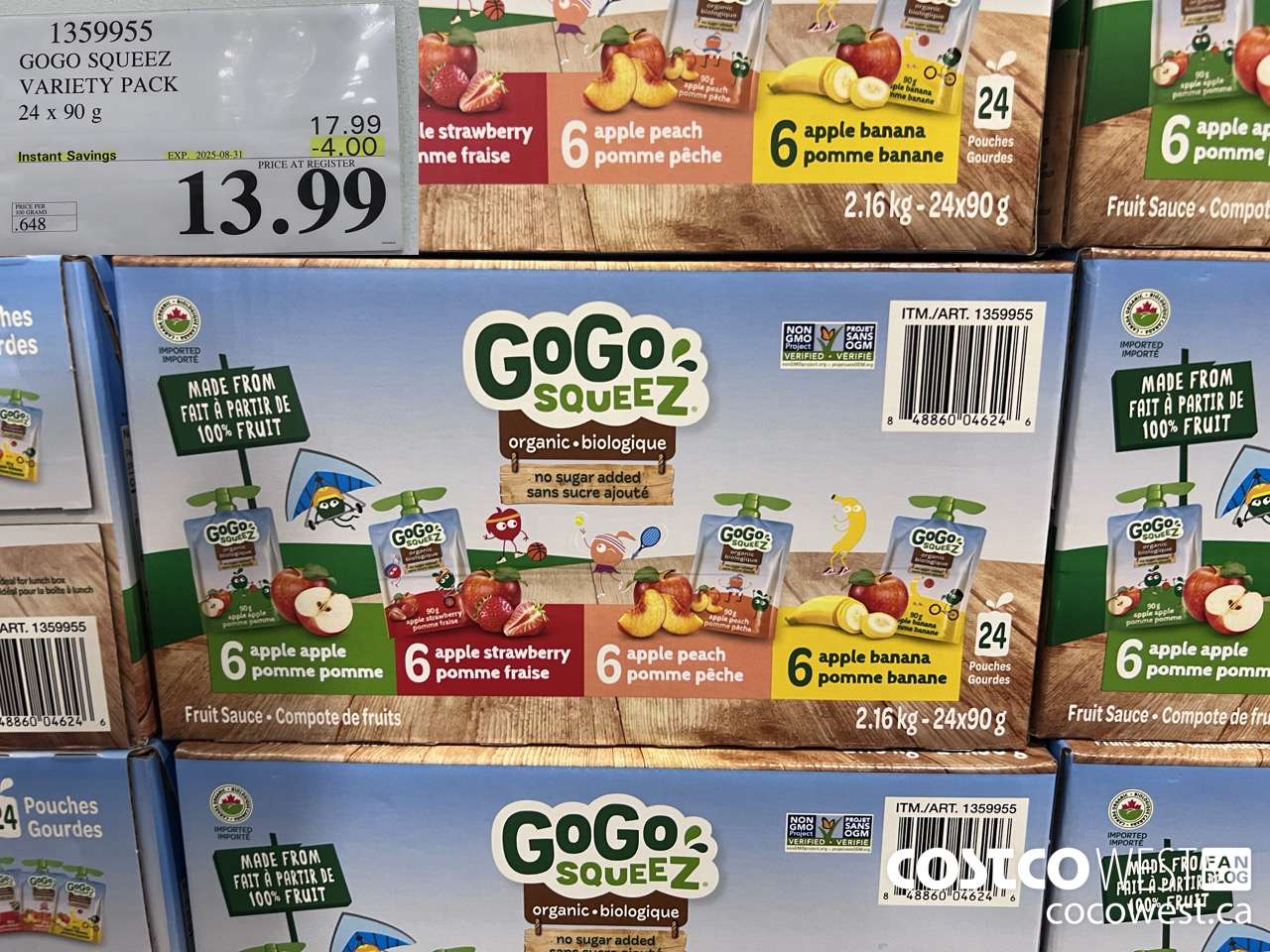 1359955 GOGO SQUEEZ ORGANIC VARIETY PACK 24 x 90g ($4.00 INSTANT SAVINGS EXPIRES ON 2025-08-31) $13.99