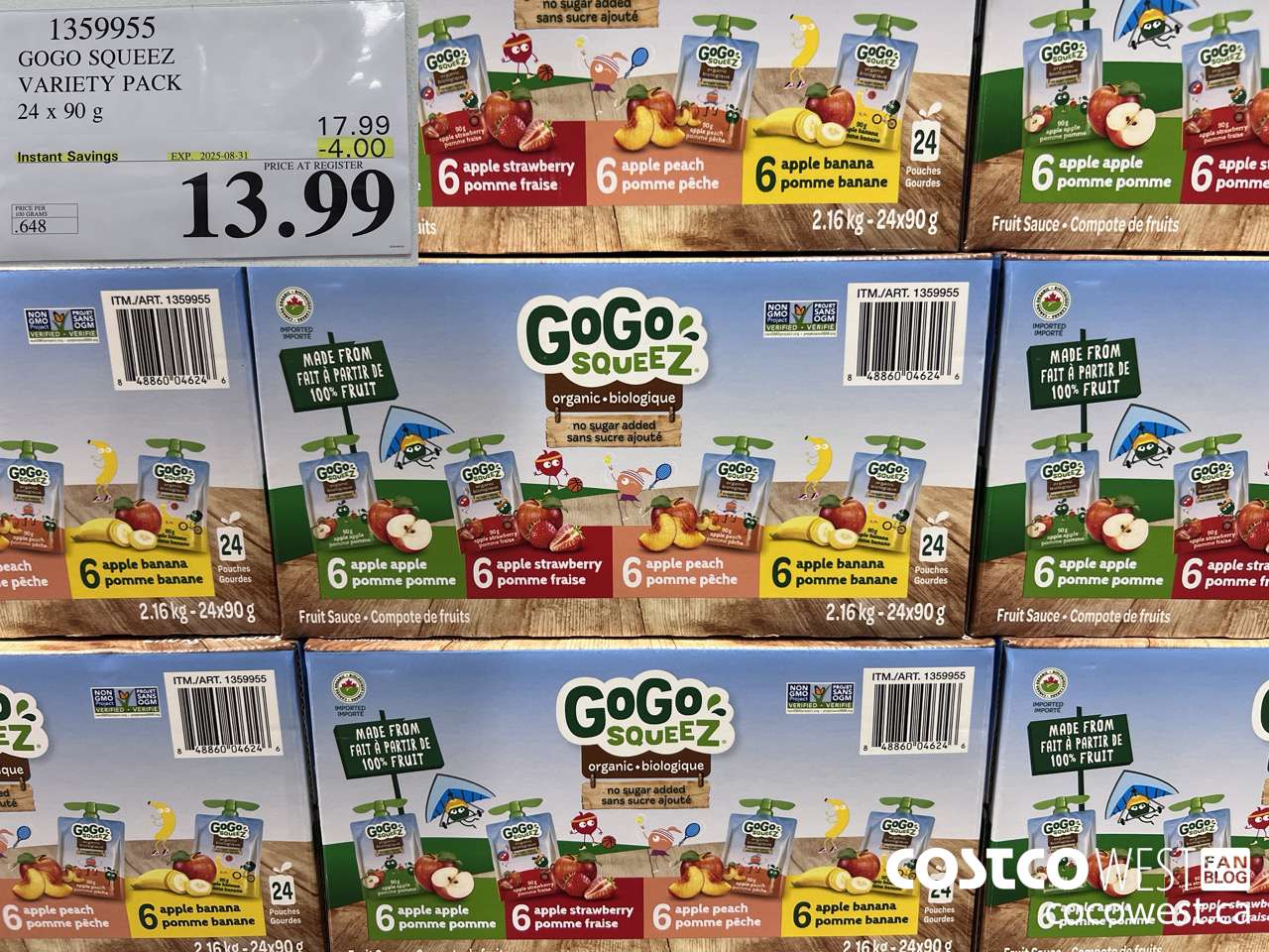 1359955 GOGO SQUEEZ ORGANIC VARIETY PACK 24 x 90g ($4.00 INSTANT SAVINGS EXPIRES ON 2025-08-31) $13.99