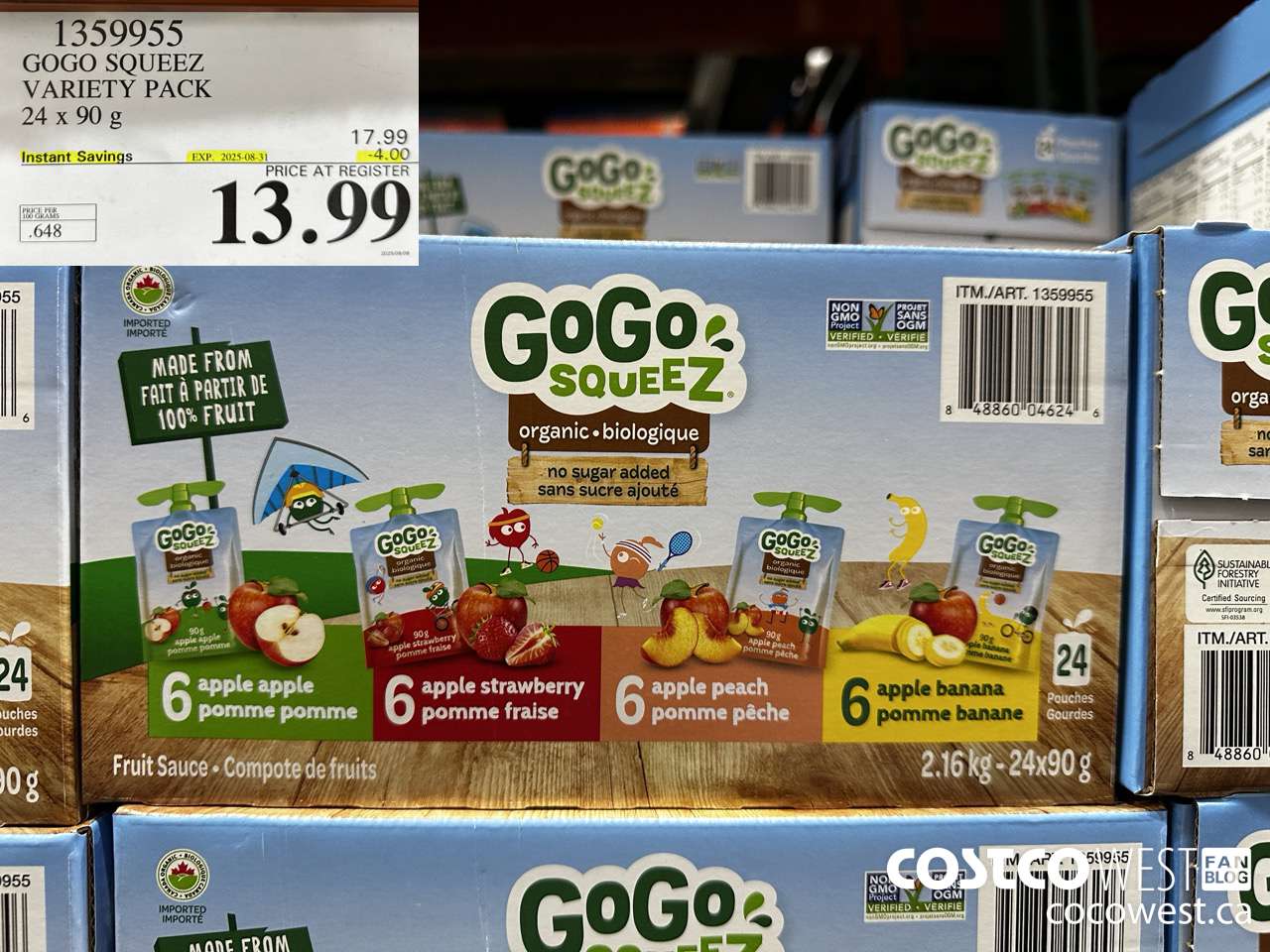 1359955 GOGO SQUEEZ ORGANIC VARIETY PACK 24 x 90g ($4.00 INSTANT SAVINGS EXPIRES ON 2025-08-31) $13.99