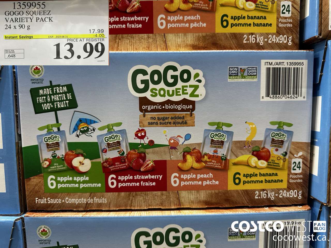 1359955 GOGO SQUEEZ ORGANIC VARIETY PACK 24 x 90g ($4.00 INSTANT SAVINGS EXPIRES ON 2025-08-31) $13.99