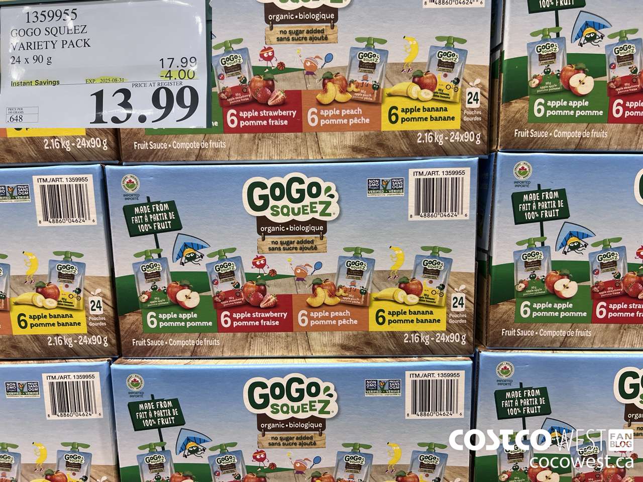 1359955 GOGO SQUEEZ ORGANIC VARIETY PACK 24 x 90g ($4.00 INSTANT SAVINGS EXPIRES ON 2025-08-31) $13.99