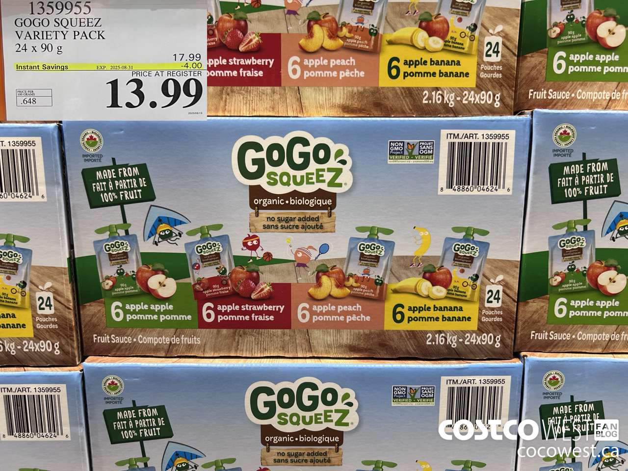 1359955 GOGO SQUEEZ ORGANIC VARIETY PACK 24 x 90g ($4.00 INSTANT SAVINGS EXPIRES ON 2025-08-31) $13.99