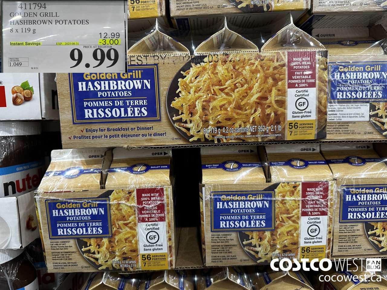 411794 GOLDEN GRILL RUSSET HASHBROWN 8 x 119g ($3.00 INSTANT SAVINGS EXPIRES ON 2025-08-31) $9.99