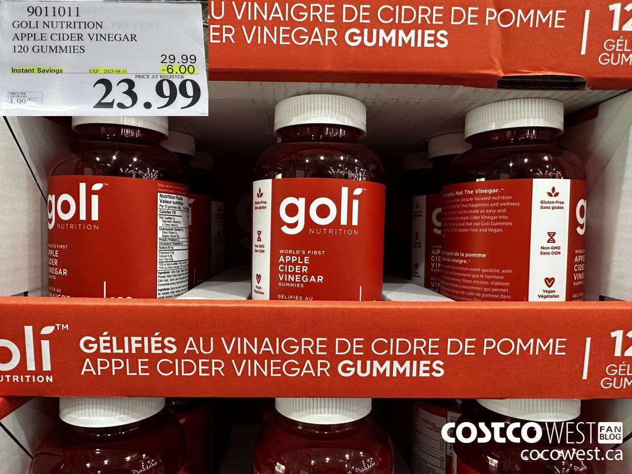 9011011 GOLI APPLE CIDER VINEGAR 120 VEGAN GUMMIES ($6.00 INSTANT SAVINGS EXPIRES ON 2025-08-31) $23.99