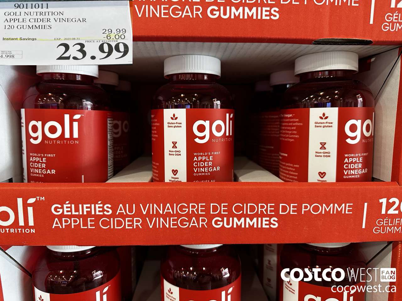 9011011 GOLI APPLE CIDER VINEGAR 120 VEGAN GUMMIES ($6.00 INSTANT SAVINGS EXPIRES ON 2025-08-31) $23.99