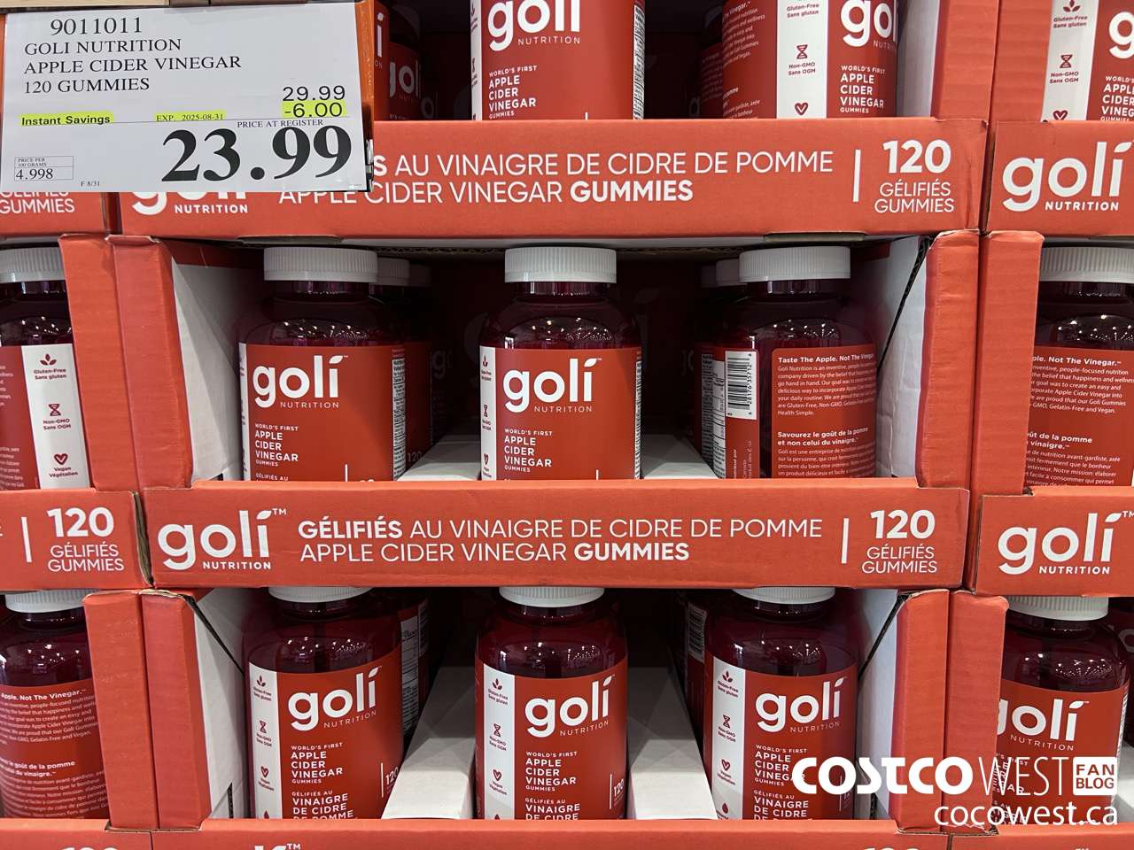 9011011 GOLI APPLE CIDER VINEGAR 120 VEGAN GUMMIES ($6.00 INSTANT SAVINGS EXPIRES ON 2025-08-31) $23.99