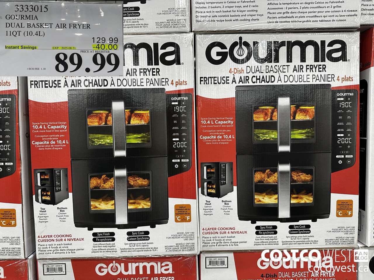3333015 GOURMIA DOUBLE DECKER AIR FRYER 11QT (10.4L) ($40.00 INSTANT SAVINGS EXPIRES ON 2025-08-31) $89.99