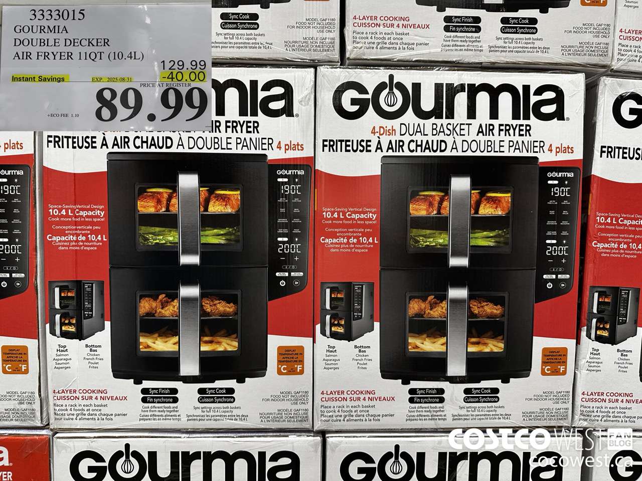 3333015 GOURMIA DOUBLE DECKER AIR FRYER 11QT (10.4L) ($40.00 INSTANT SAVINGS EXPIRES ON 2025-08-31) $89.99