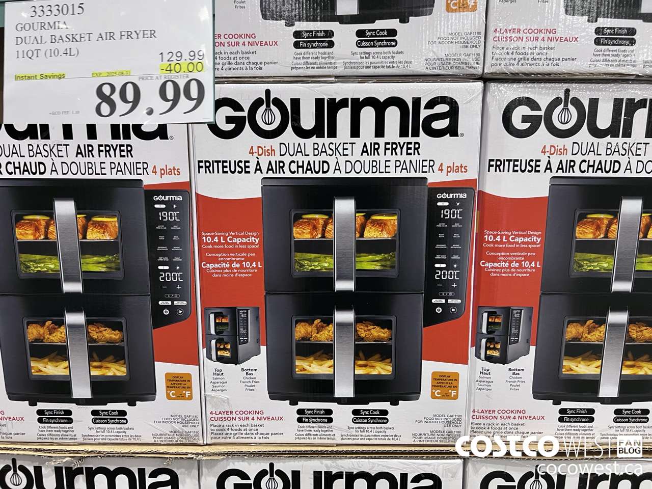 3333015 GOURMIA DOUBLE DECKER AIR FRYER 11QT (10.4L) ($40.00 INSTANT SAVINGS EXPIRES ON 2025-08-31) $89.99