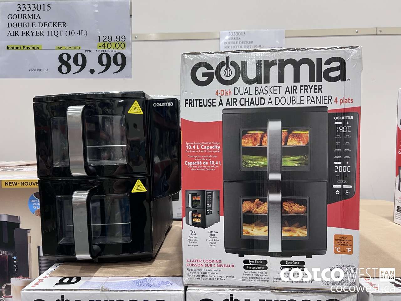 3333015 GOURMIA DOUBLE DECKER AIR FRYER 11QT (10.4L) ($40.00 INSTANT SAVINGS EXPIRES ON 2025-08-31) $89.99