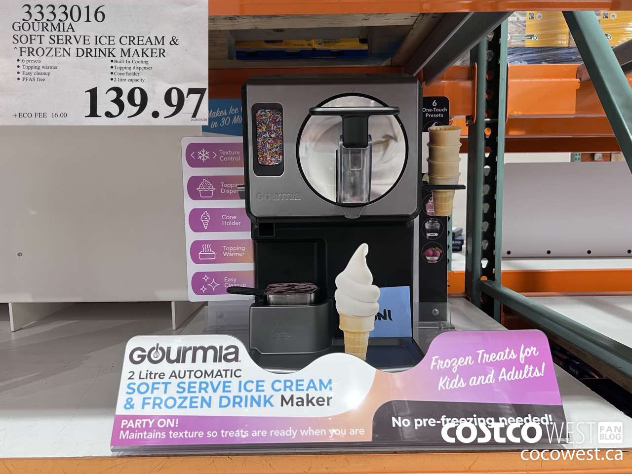 3333016 GOURMIA SOFT SERVE ICE CREAM & FROZEN DRINK MAKER $139.97