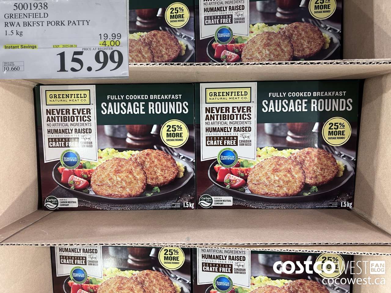 5001938 GREENFIELD RWA BKFST PORK PATTY 1.5KG ($4.00 INSTANT SAVINGS EXPIRES ON 2025-08-31) $15.99