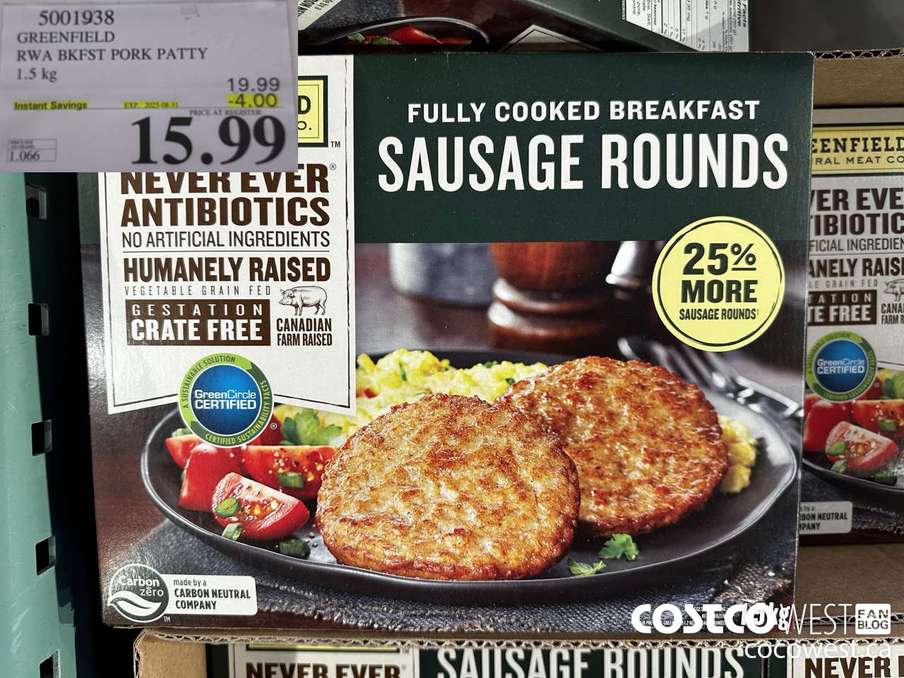 5001938 GREENFIELD RWA BKFST PORK PATTY 1.5KG ($4.00 INSTANT SAVINGS EXPIRES ON 2025-08-31) $15.99