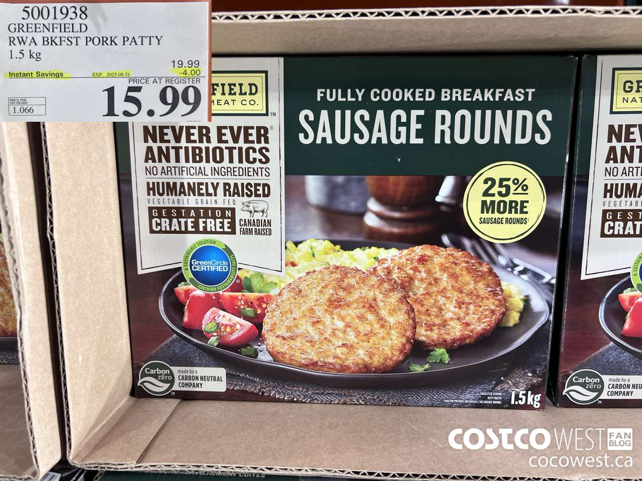 5001938 GREENFIELD RWA BKFST PORK PATTY 1.5KG ($4.00 INSTANT SAVINGS EXPIRES ON 2025-08-31) $15.99