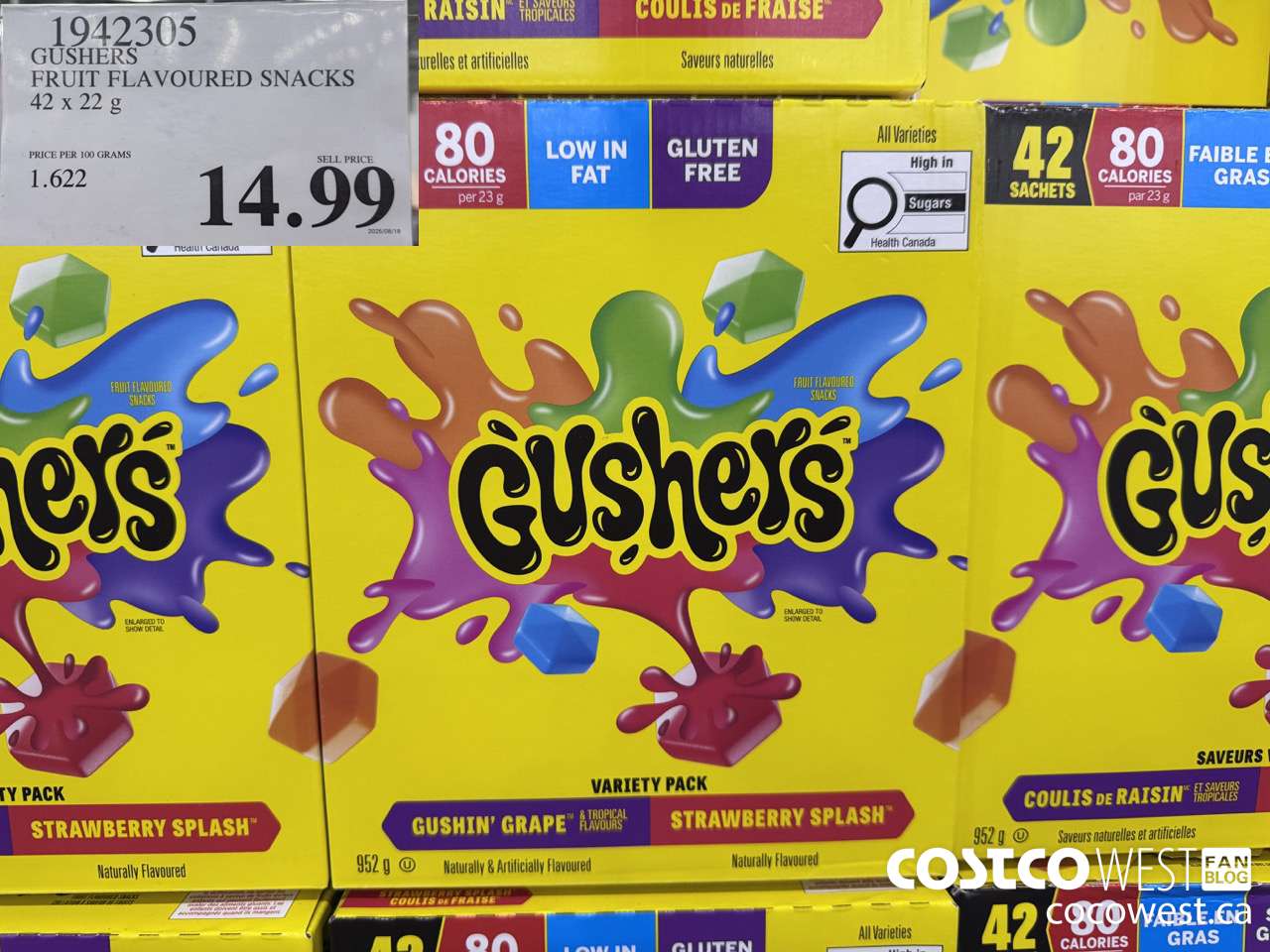 1942305 GUSHERS FRUIT FLAVOURED SNACKS 42 X 22G $14.99