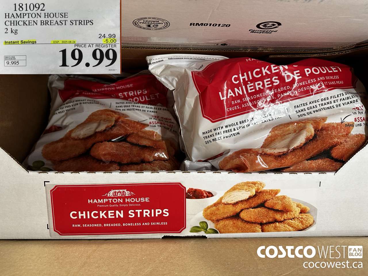181092 HAMPTON HOUSE CHICKEN BREAST STRIPS 2 kg ($5.00 INSTANT SAVINGS EXPIRES ON 2025-08-24) $19.99