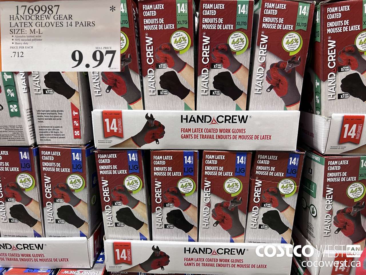 1769987 HANDCREW GEAR LATEX GLOVES 14 PAIR SIZE M-L $9.97