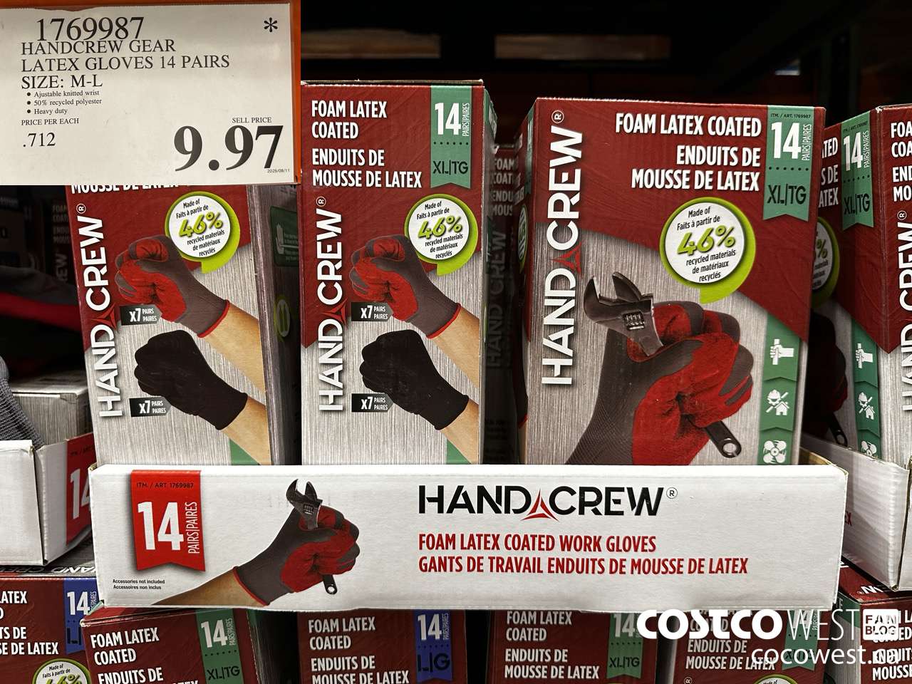 1769987 HANDCREW GEAR LATEX GLOVES 14 PAIR SIZE M-L $9.97