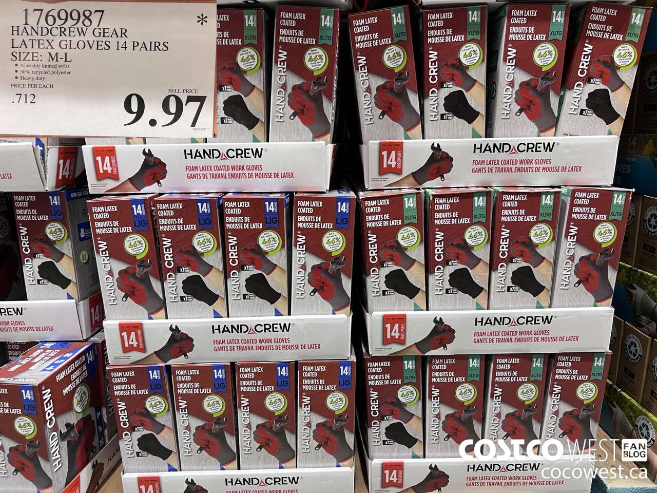 1769987 HANDCREW GEAR LATEX GLOVES 14 PAIR SIZE M-XL $9.97