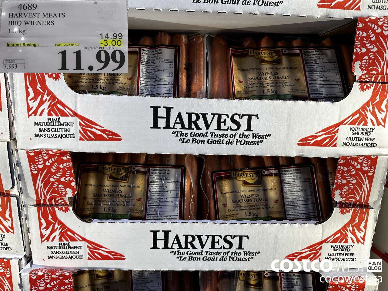 4689 HARVEST MEATS BBQ WIENERS 1.5KG ($3.00 INSTANT SAVINGS EXPIRES ON 2025-08-03) $11.99