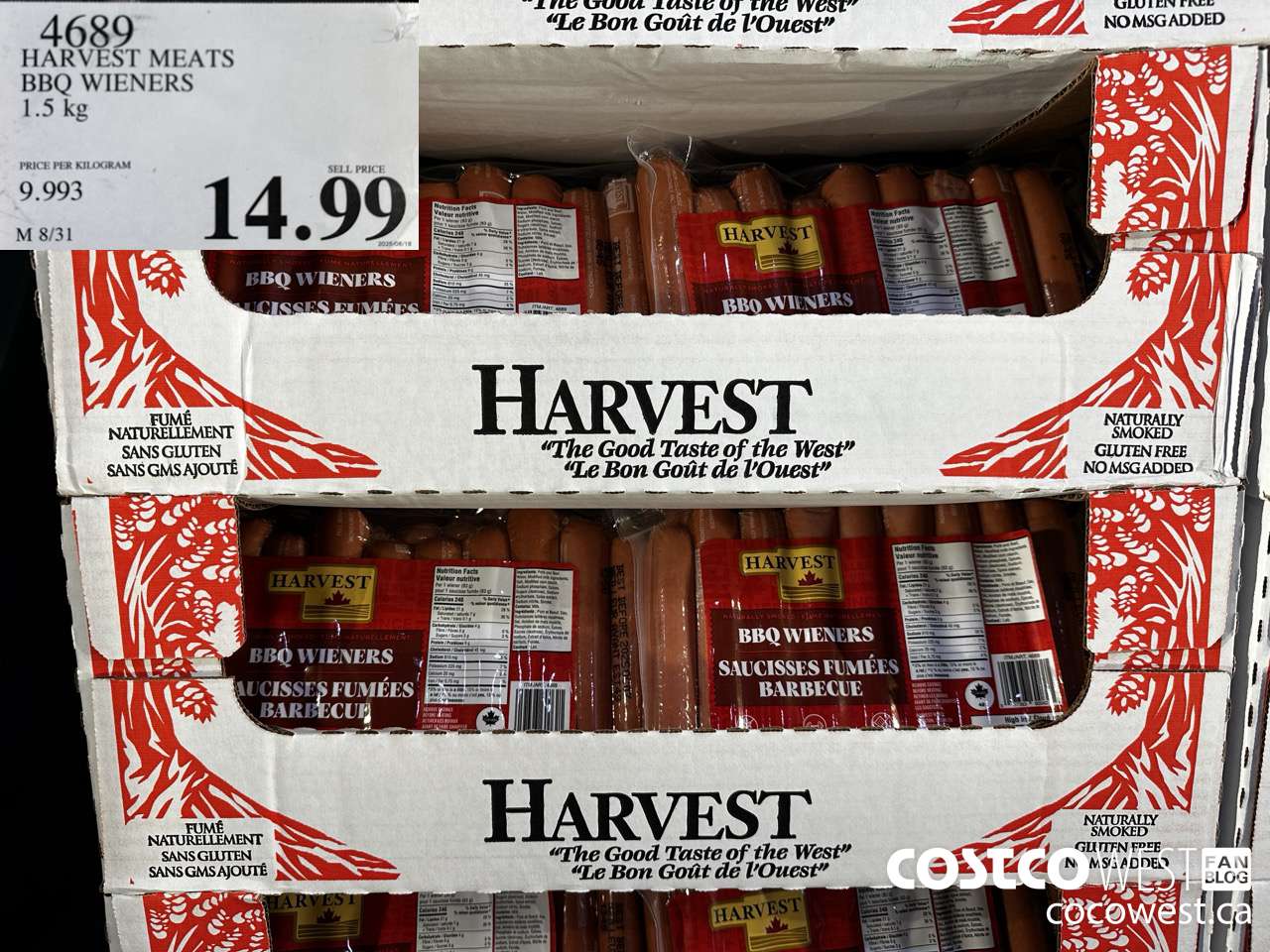 4689 HARVEST MEATS BBQ WIENERS 1.5KG $14.99