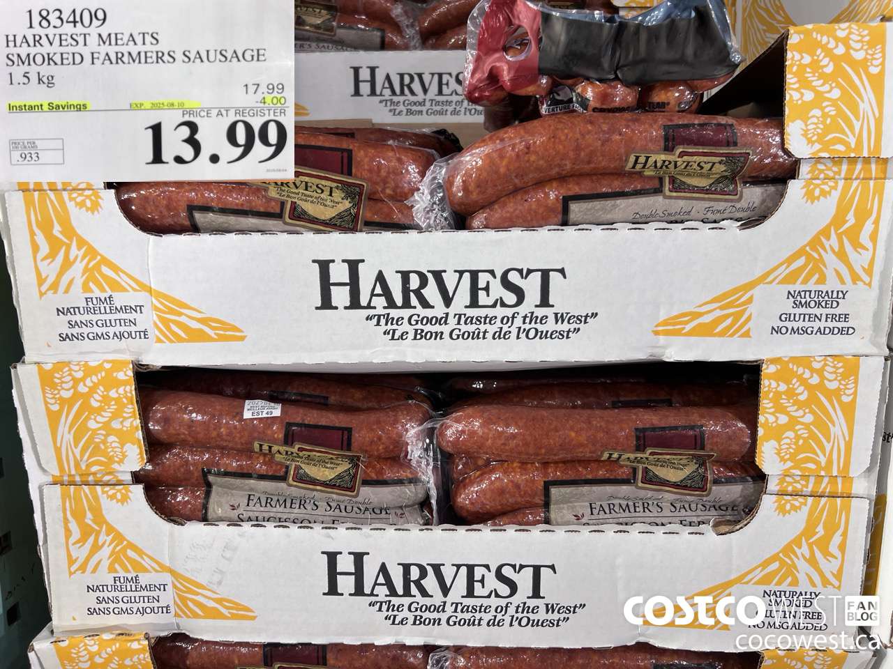 183409 HARVEST MEATS SMOKED FARMERS SAUSAGE 1.5 kg ($4.00 INSTANT SAVINGS EXPIRES ON 2025-08-10) $13.99