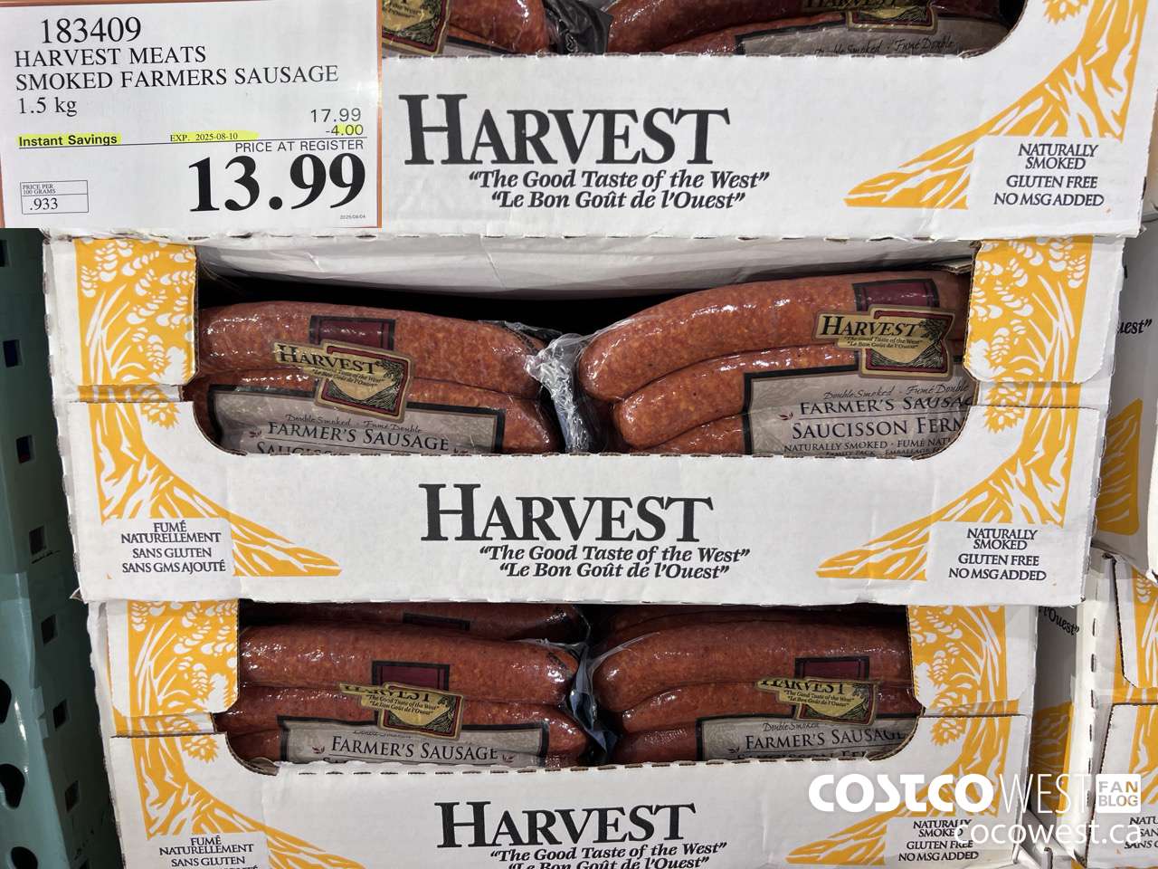 183409 HARVEST MEATS SMOKED FARMERS SAUSAGE 1.5 kg ($4.00 INSTANT SAVINGS EXPIRES ON 2025-08-10) $13.99