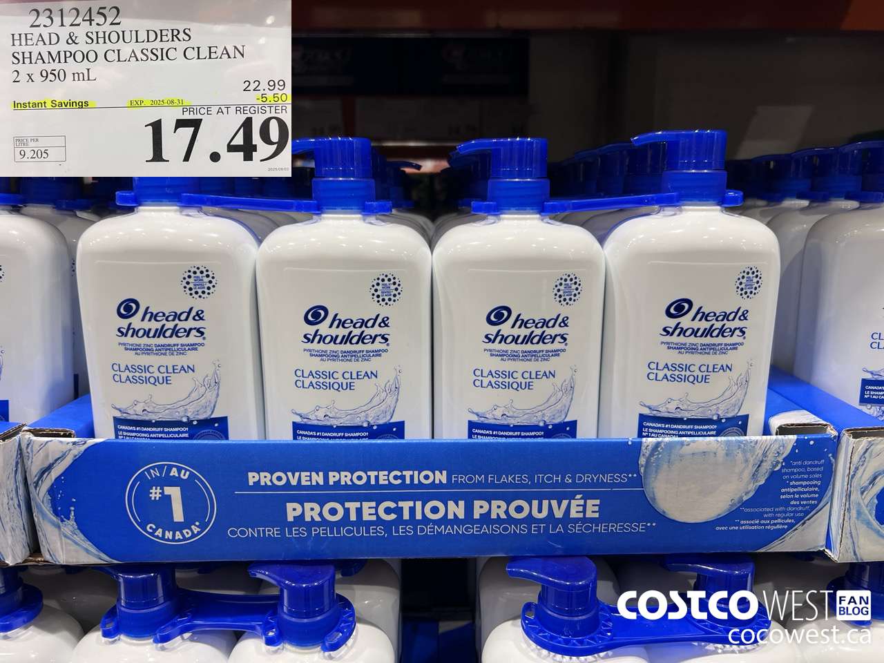 2312452 HEAD & SHOULDERS SHAMPOO CLASSIC CLEAN 2 X 950 ML ($5.50 INSTANT SAVINGS EXPIRES ON 2025-08-31) $17.49