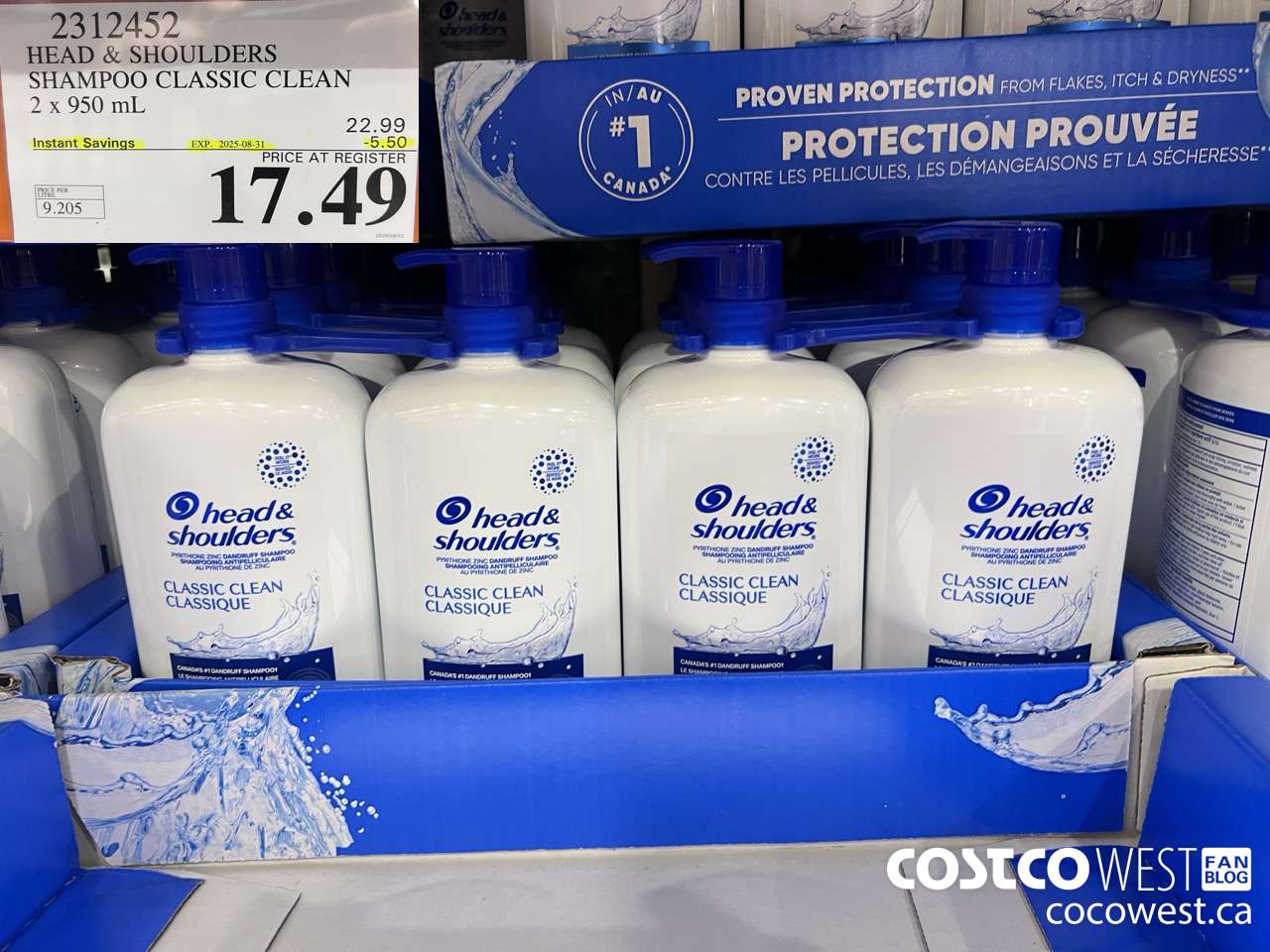 2312452 HEAD & SHOULDERS SHAMPOO CLASSIC CLEAN 2 X 950 ML ($5.50 INSTANT SAVINGS EXPIRES ON 2025-08-31) $17.49