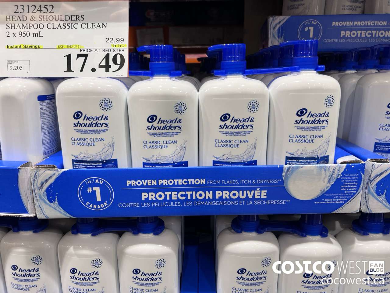 2312452 HEAD & SHOULDERS SHAMPOO CLASSIC CLEAN 2 X 950 ML ($5.50 INSTANT SAVINGS EXPIRES ON 2025-08-31) $17.49
